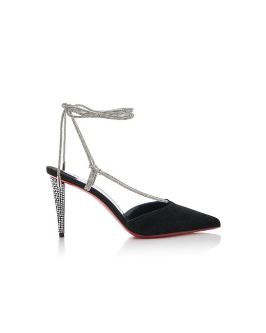 Christian Louboutin White Astrid 85mm Crystal-embellished Suede Pumps