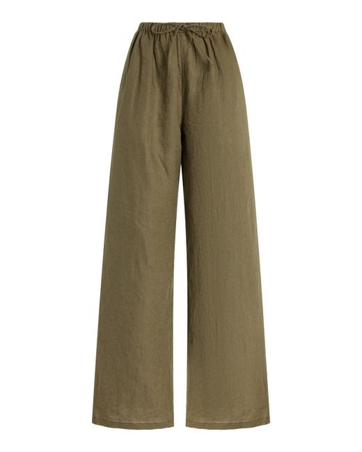 AEXAE Green Drawstring Linen Wide-leg Pants