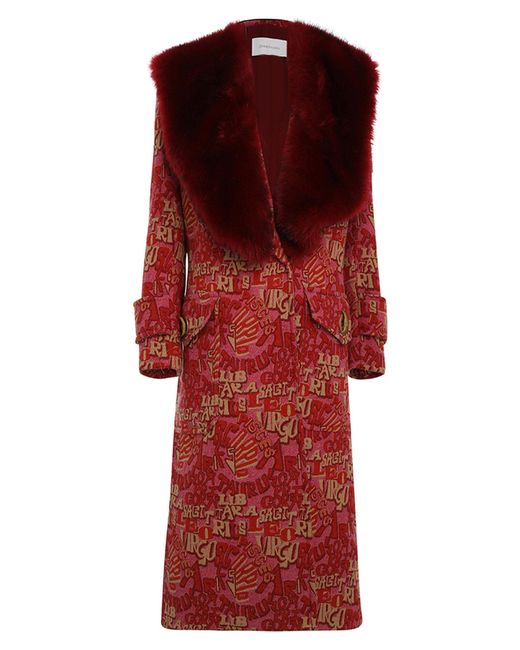 Zimmermann Red Kaleidoscope Removable Faux-fur Collar Coat