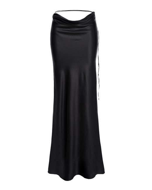 Aureliana Black Draped Silk Satin Slip Skirt