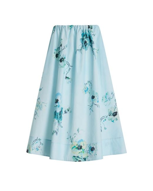 Zimmermann Blue Lightburst Gathered Floral Cotton Midi Skirt