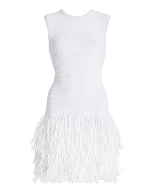 Aje. White Rushes Raffia-trimmed Knit Midi Dress
