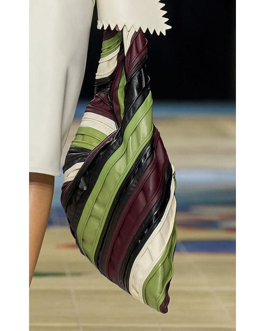 Bottega Veneta Green Large Hop Hobo Paper Calf Double Multicolored Stripes