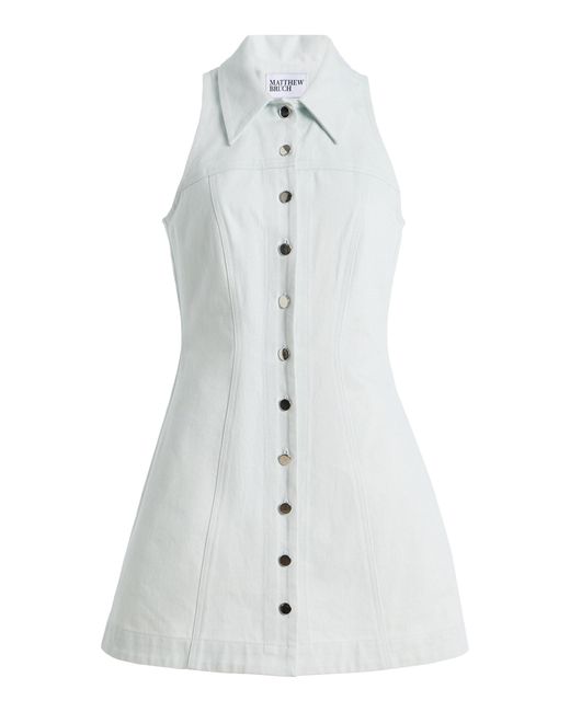 Matthew Bruch White Collared Halter Denim Mini Dress