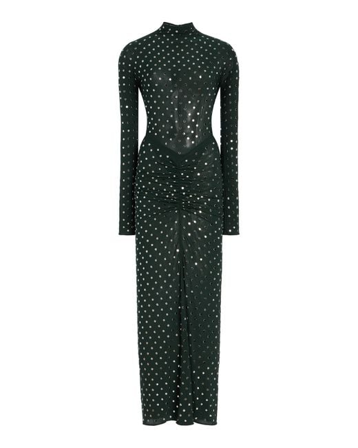 Alaïa Green Ruched Crystal Jersey Maxi Dress