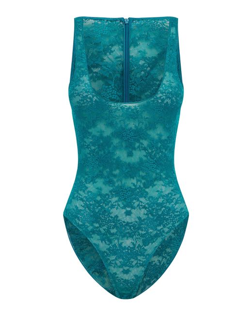 Alex Perry Blue Singlet Sheer Stretch Lace Bodysuit