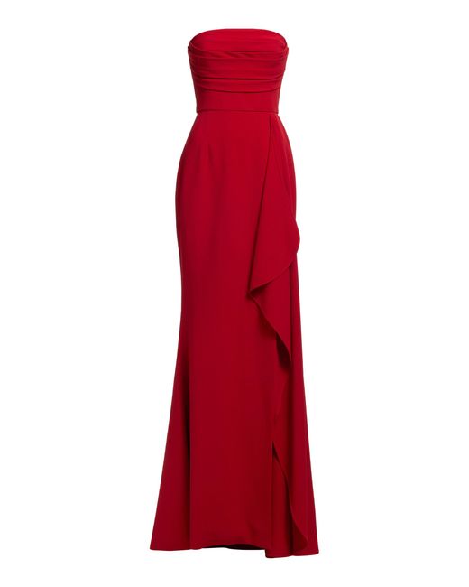 Elie Saab Red Strapless Draped Maxi Dress