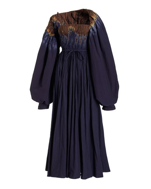 Altuzarra Blue Andrea Shirred Cotton Maxi Dress