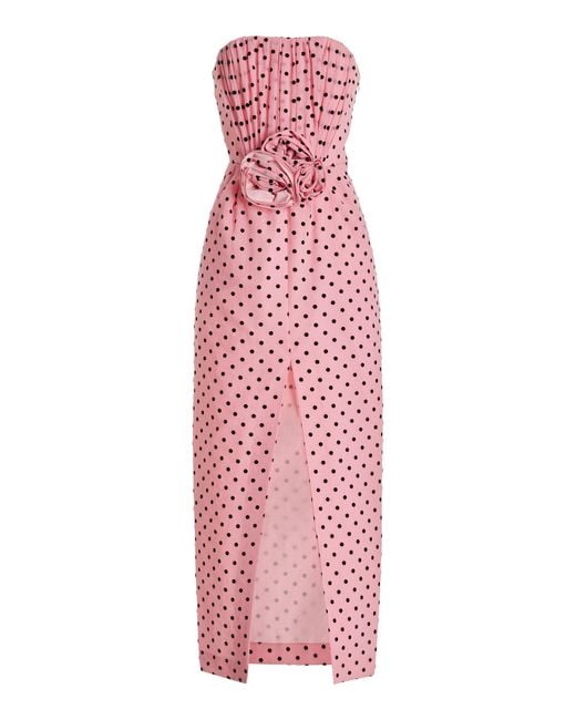 Alessandra Rich Pink Polka-dot Silk Georgette Midi Dress