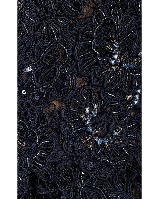 Marchesa Blue Silk Lace Peplum Gown
