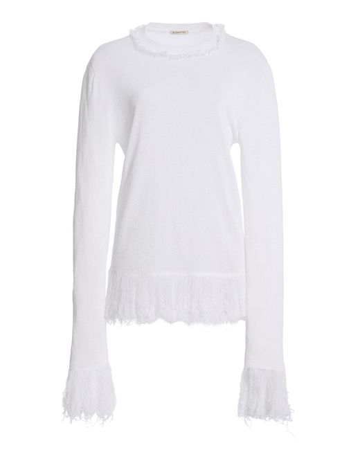 Kallmeyer White Neave Fringe-Trim Crewneck