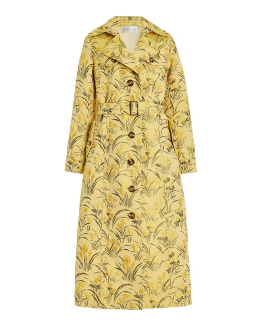 Cara Cara Yellow Karlie Floral Jacquard Trench Coat