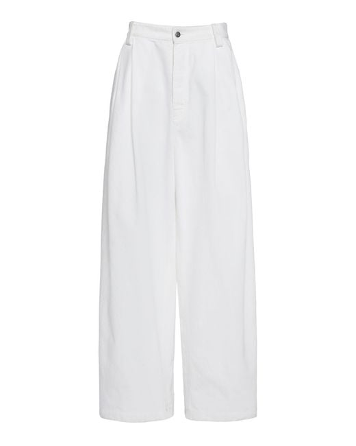 Bottega Veneta White Pleated Denim Wide-leg Trousers