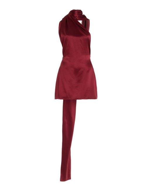 LAQUAN SMITH Red Scarf-detailed One-shoulder Silk Mini Dress