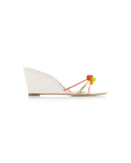 Staud White Pippa Embellished Leather Wedge Sandals