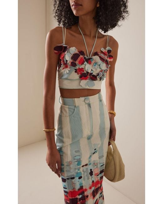 Silvia Tcherassi Gray Kim Floral-Appliquéd Stretch-Cotton Crop Top