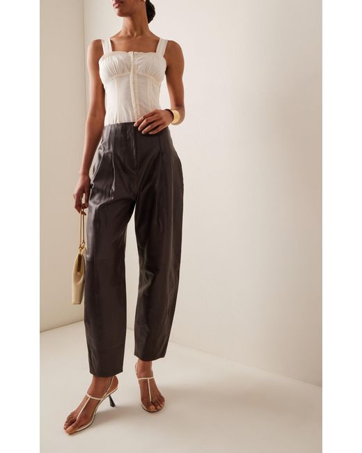 Ulla Johnson Brown Sloane Pleated Tapered Wide-leg Leather Pants