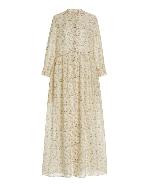 Brock Collection Natural Exclusive Floral Linen-cotton Maxi Shirt Dress