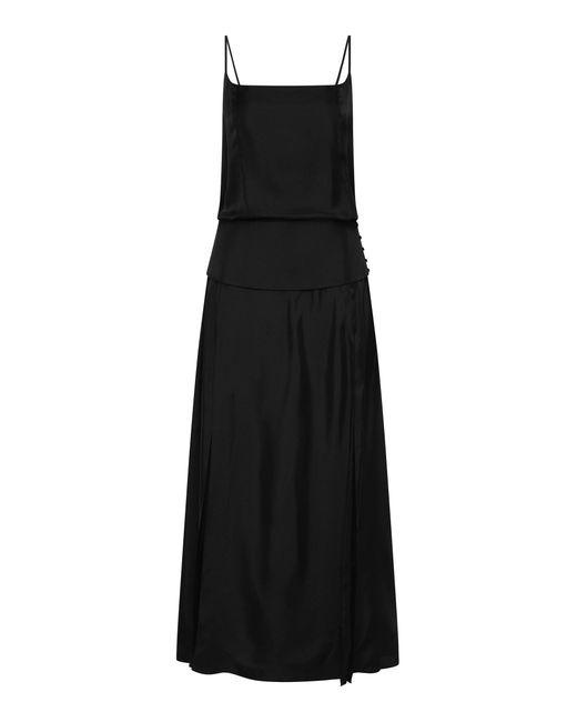 St. Agni Black Twill Cumberbund Silk Dress