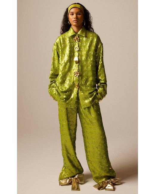 Harbison Green Apollo Sequined Wide-Leg Pants