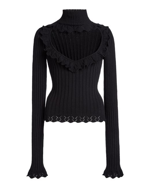 Balenciaga Black Cotton Rib Knit Heart Cutout Sweater