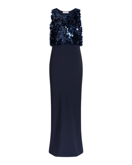 Marina Moscone Blue Bias Maxi Dress With Paillette Bodice