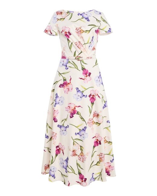 Oscar de la Renta White Iris Flower Poplin Midi Dress