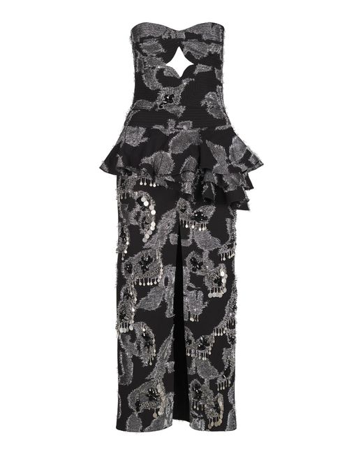 Johanna Ortiz Black Belle Epoque Embellished Silk Peplum Maxi Dress