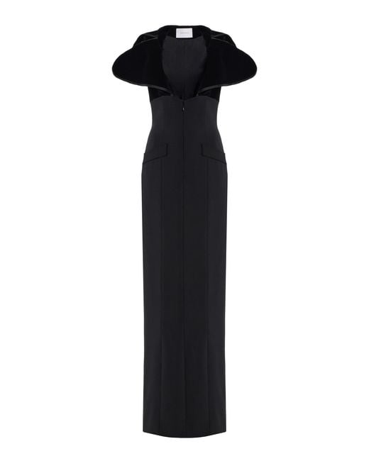 Harithand Black Capucine Velour-Trimmed Crepe Gown