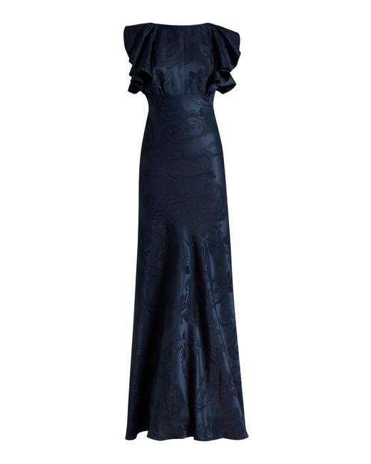 Etro Blue Ruffled Silk-Blend Gown