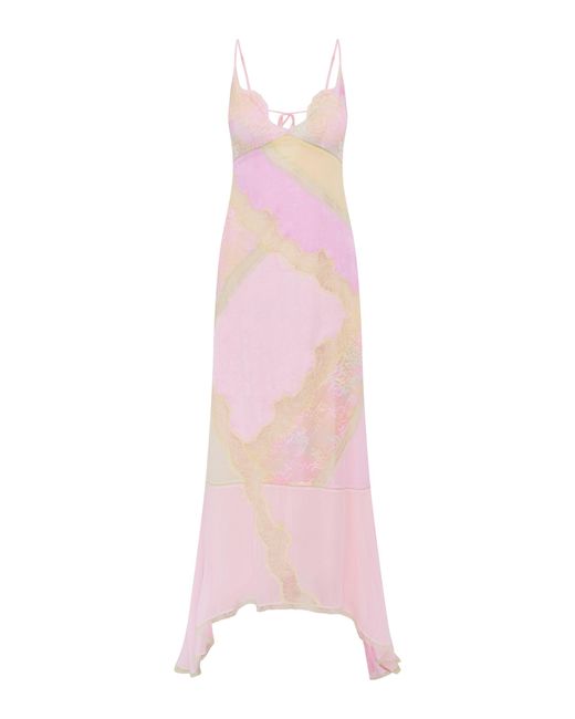 LoveShackFancy Pink Bancila Lace-Trimmed Silk-Blend Maxi Dress