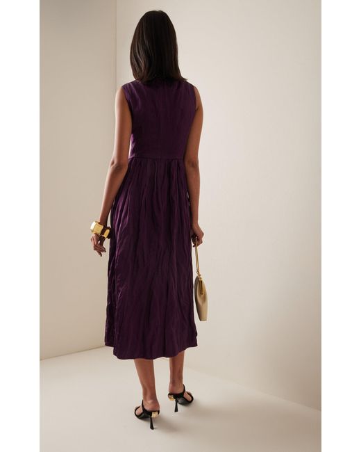 Erdem Purple Embellished Sequined Satin Midi Dress