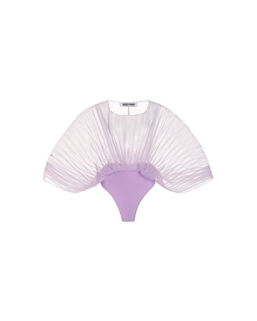 ANDREA IYAMAH Purple Sombra Pleated Organza Bodysuit