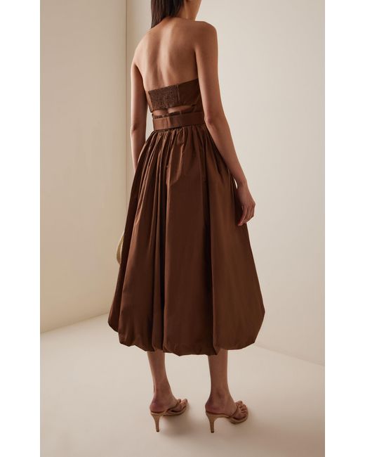 Cara Cara Brown Anisha Belted Strapless Linen Bubble-hem Midi Dress