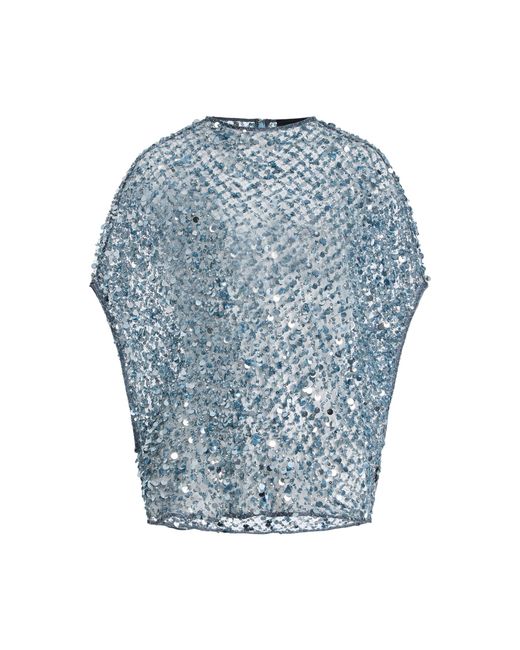 LAPOINTE Blue Sequined Net-Mesh Cape T-Shirt