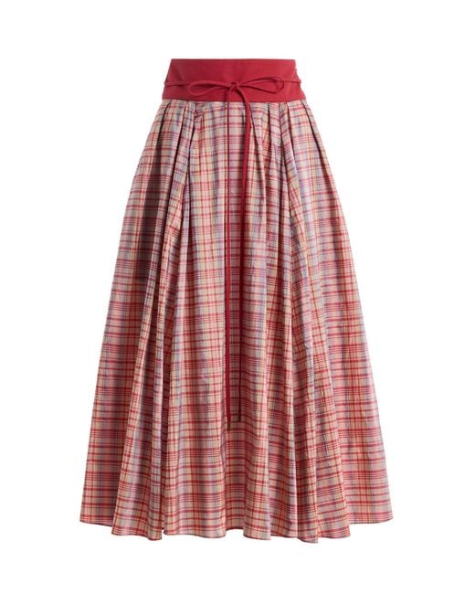 Rosie Assoulin Red Exclusive Pleated Silk-Blend Full Midi Skirt
