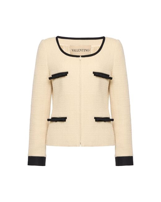 Valentino Garavani Natural Bow-Detailed Wool-Blend Tweed Jacket