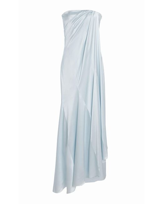Delpozo White Exclusive Draped Silk-Satin Maxi Dress