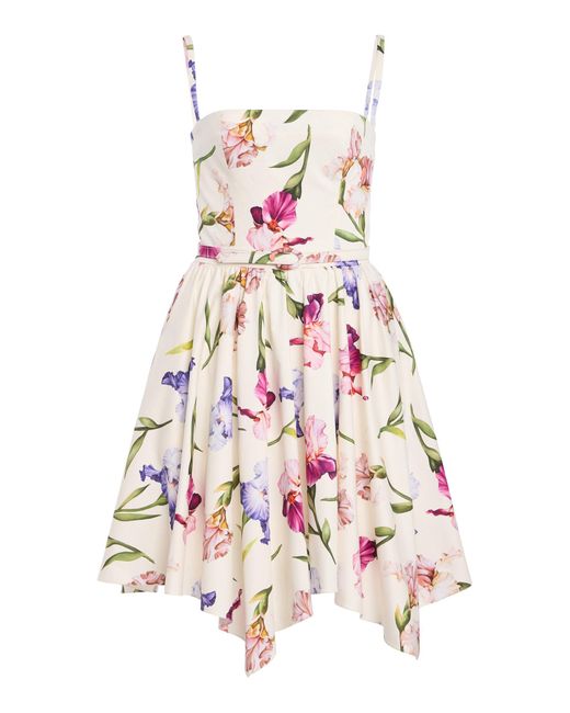 Oscar de la Renta White Iris Flower Poplin Mini Dress