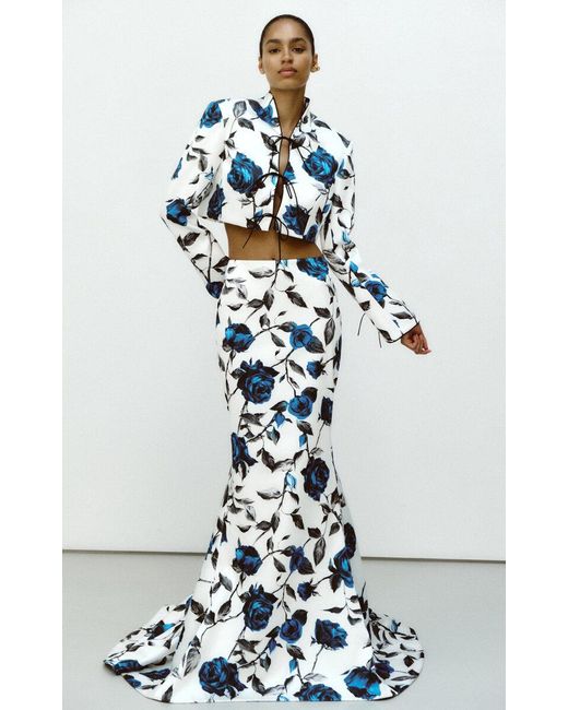Rasario Blue Floral-printed Maxi Skirt