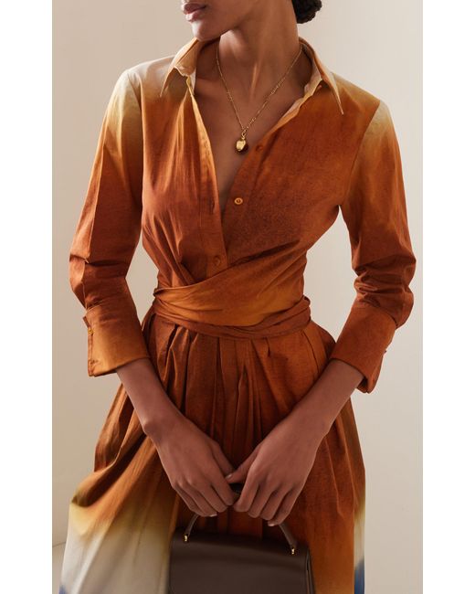 Oscar de la Renta Orange Wrapped Dip-dyed Cotton Midi Dress