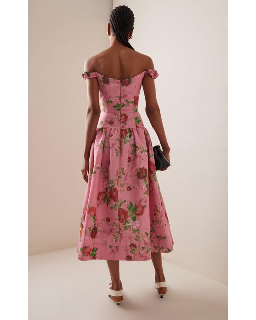 Markarian Pink Giorgia Off-the-shoulder Floral Ikat Midi Dress