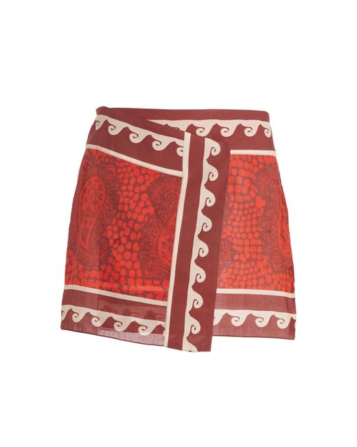 Johanna Ortiz Red Hunting Roots Paisley Cotton Mini Wrap Skirt