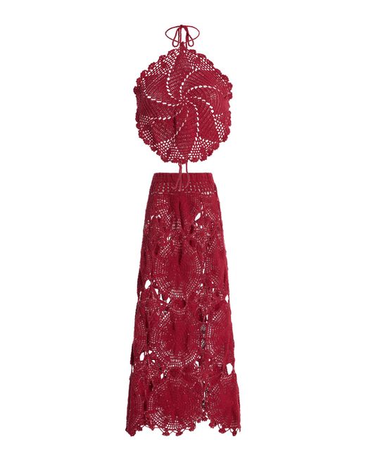Akoia Swim Red Exclusive Libre Crocheted Cotton Skirt Set