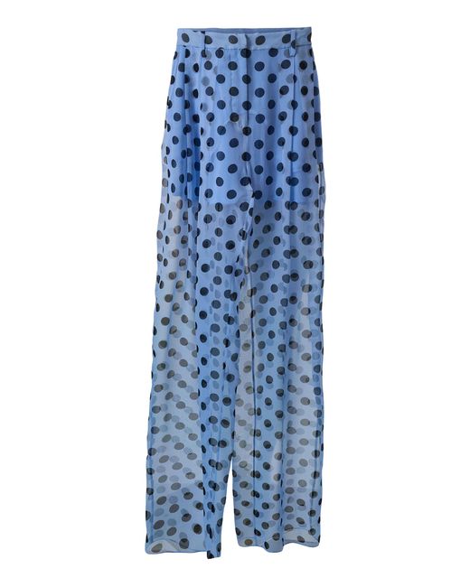 Carolina Herrera Blue Kaia Mid-Rise Dot Print Chiffon Straight-Leg Pants