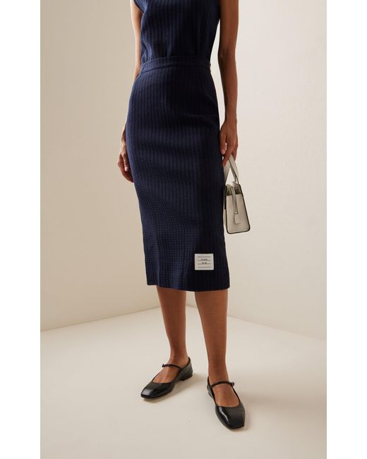 Thom Browne Blue Waffle-knit Cotton Midi Skirt