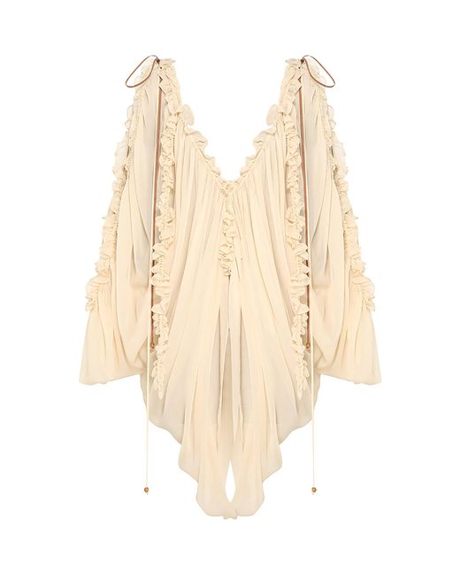 Zimmermann Natural Illuminate Ruffled Georgette Tunic Top