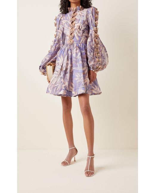 Zimmermann Botanica Butterfly-detailed Linen-silk Mini Dress in Purple |  Lyst