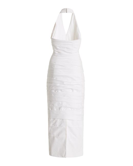 Carolina Herrera White Twisted Flower Cotton Midi Dress