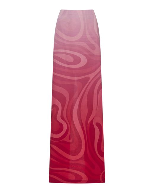 Emilio Pucci Red Gradient Poplin Maxi Skirt
